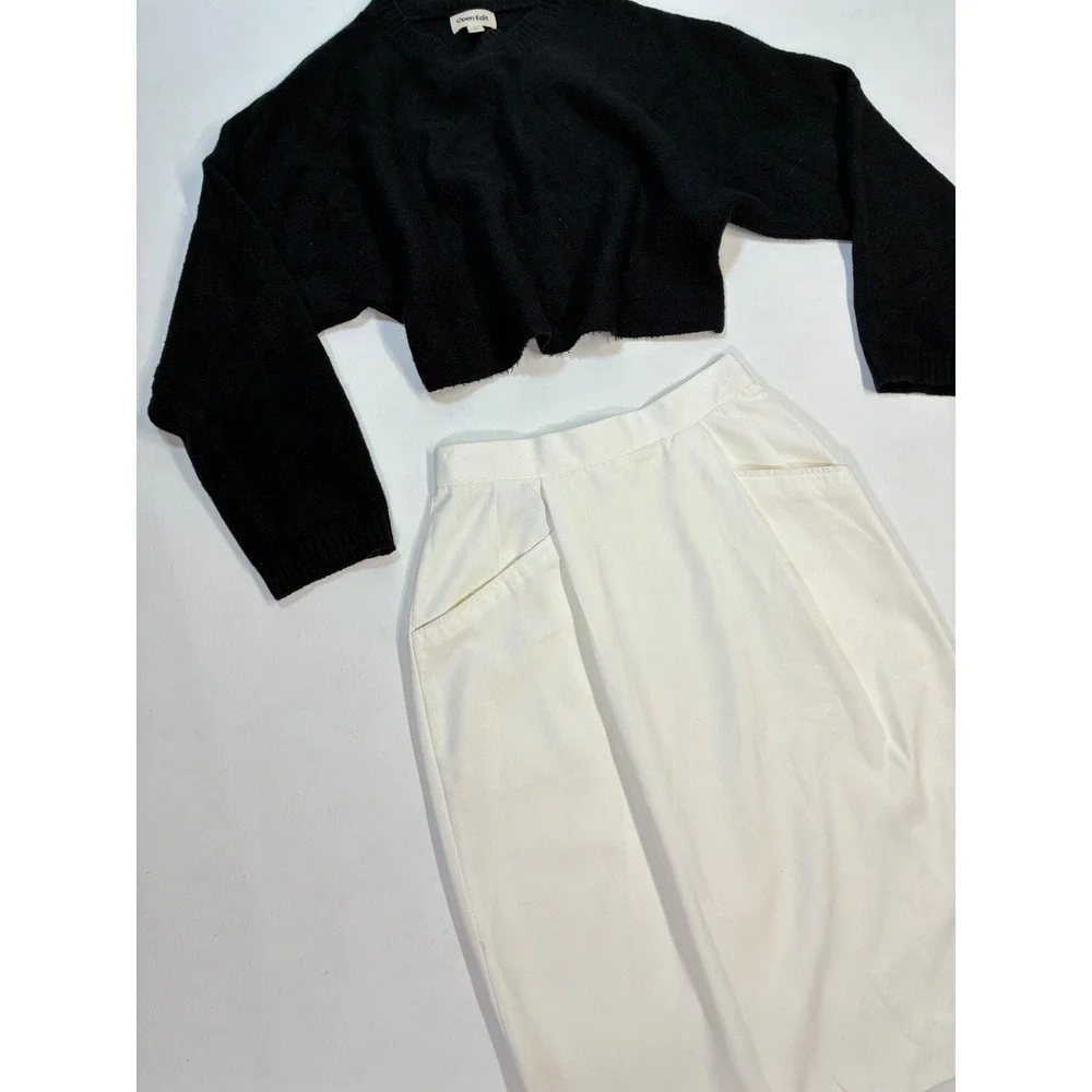 Vintage Sheridan Square Women's 10 Skirt White Midi Pocketed Pleated‎ Business